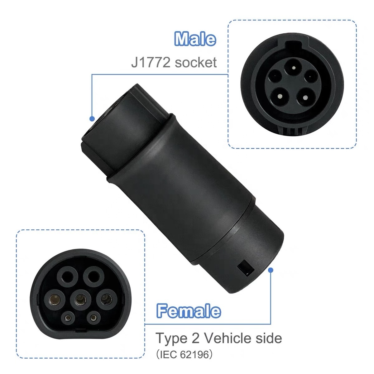 16A 32A Electric Vehicle Charging Adapter J1772 To IEC62196 EV Type 1 To Type 2 Adaptor