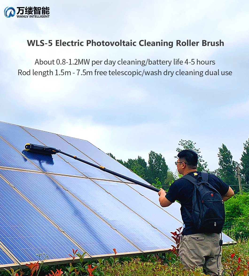 Water Solar Cleaning Telescopic Pole Rod Nylon Bristles High-Pressure Electric Solar Panel Dust Brush for Rooftop Solar Panel