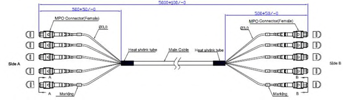 (4*12)48F MTP OM4 Fiber Optic Trunk Cable