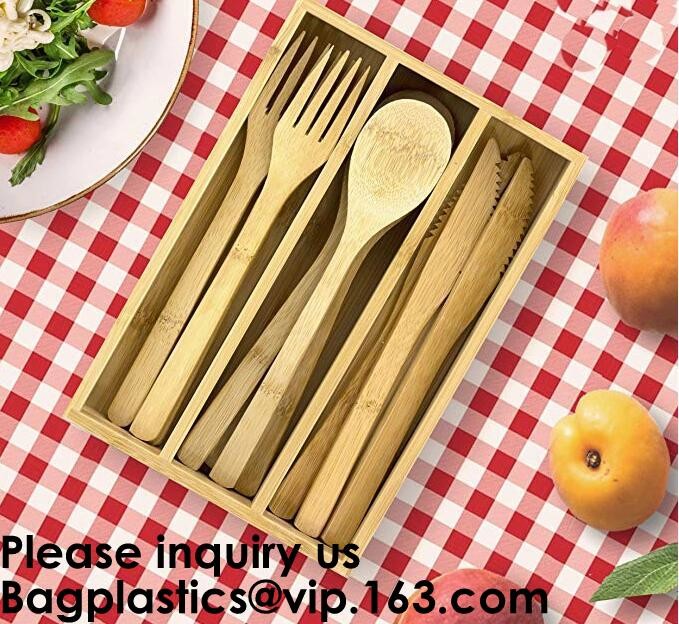 12-Piece Reusable Bamboo Flatware Set with Portable Storage Case,Chopping Board,Cheese Board,Pizza Board,Drawer Organzie