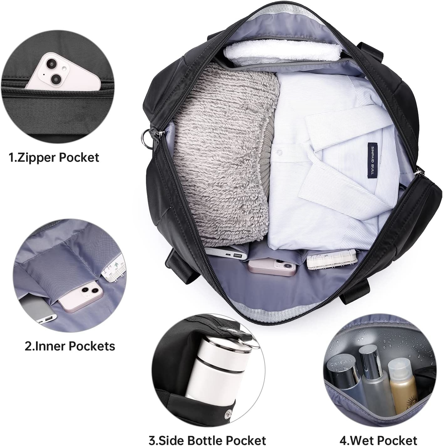 600D Polyester Sports Waterproof Gym Bag With USB Charging Port
