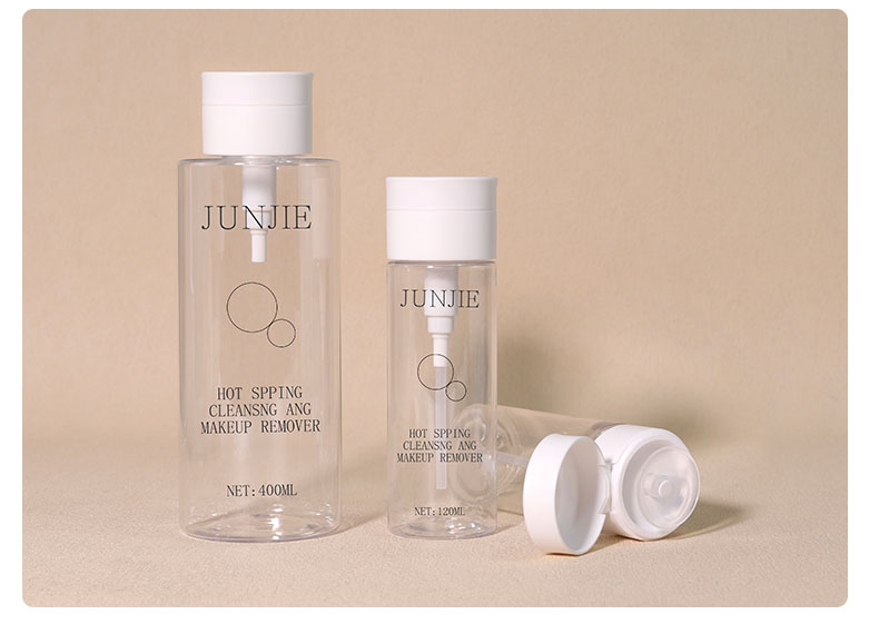 PET Cosmetic Bottle 100ml 120ml 400ml Makeup Remover Bottle With Round Flat Top