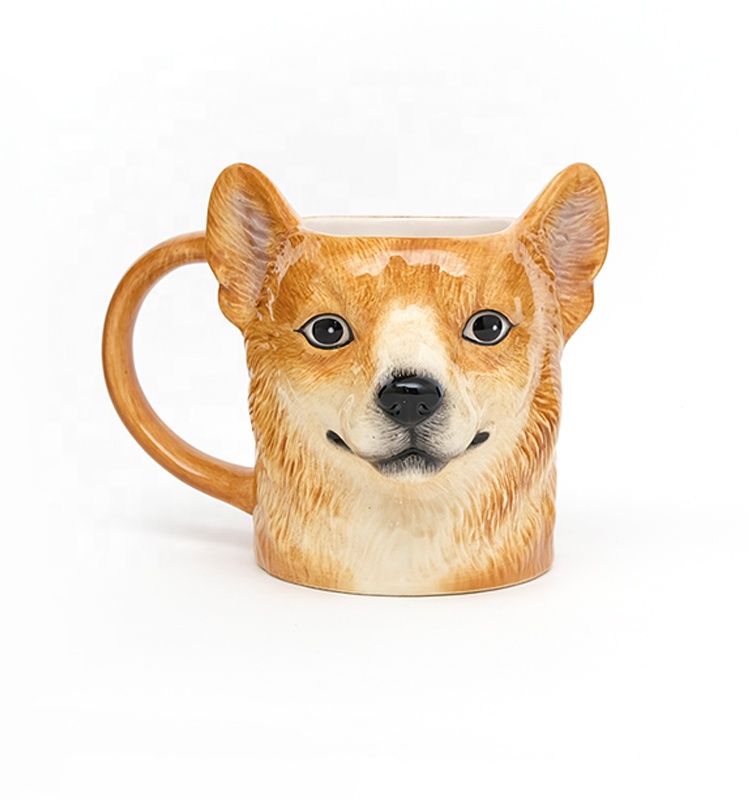 Best Selling cute earthenware 3d dog shaped Animal Ceramic Mugs Design with 3D handpaint zara