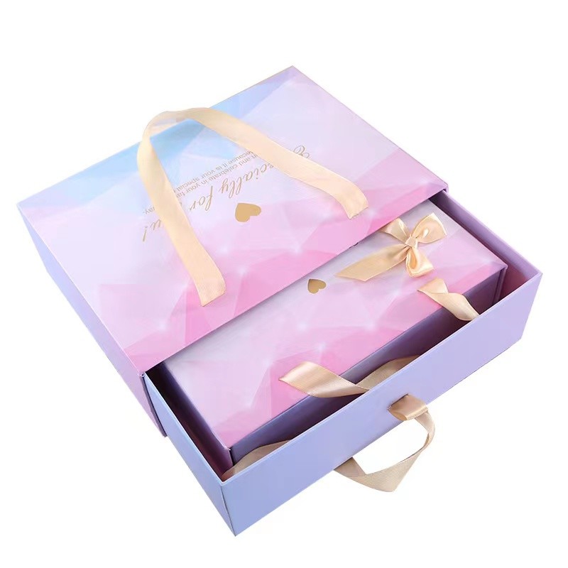 Fantasy Purple 2mm Cardboard Embossed Gift Box With Pull Out Drawer