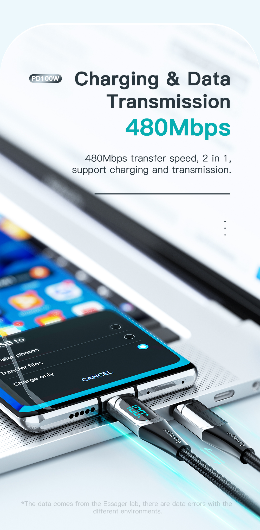QC3.0 Usb C To C Cable Led Fast Charger Type C Cable 5a 100w