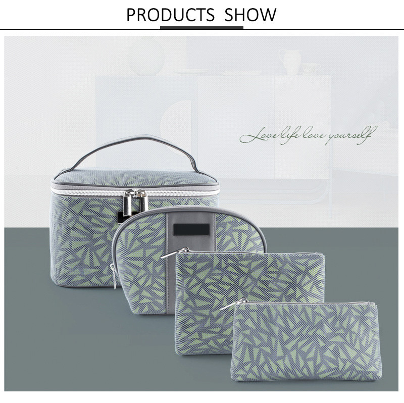 4 Pieces PU Leather Cosmetic Mesh Travel Makeup Bag Sets