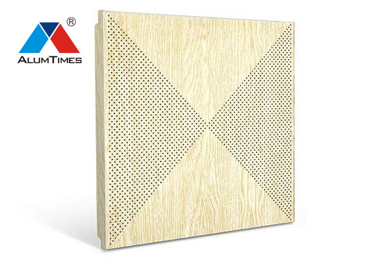 Wood Grain Perforated Acoustic Ceiling Tiles For Contemporary Living Room Decoration