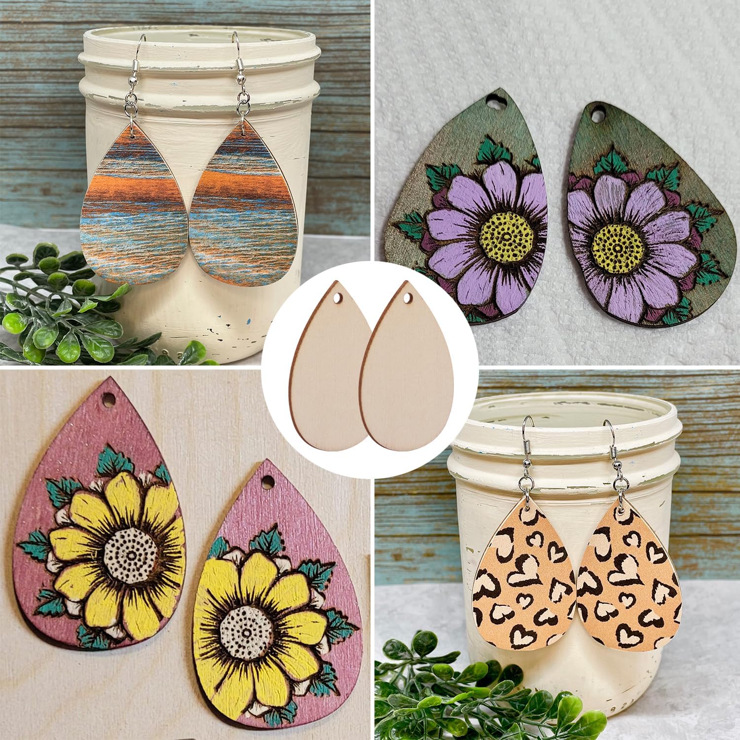 Wood Earring Blanks, Unfinished Teardrop Pendants for Crafts, Decoration, Jewelry Supplies and DIY Projects