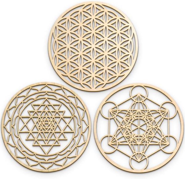 Sacred Geometry Wood Wall Art Set, Zen Home Decor for Yoga/Meditation, Wooden