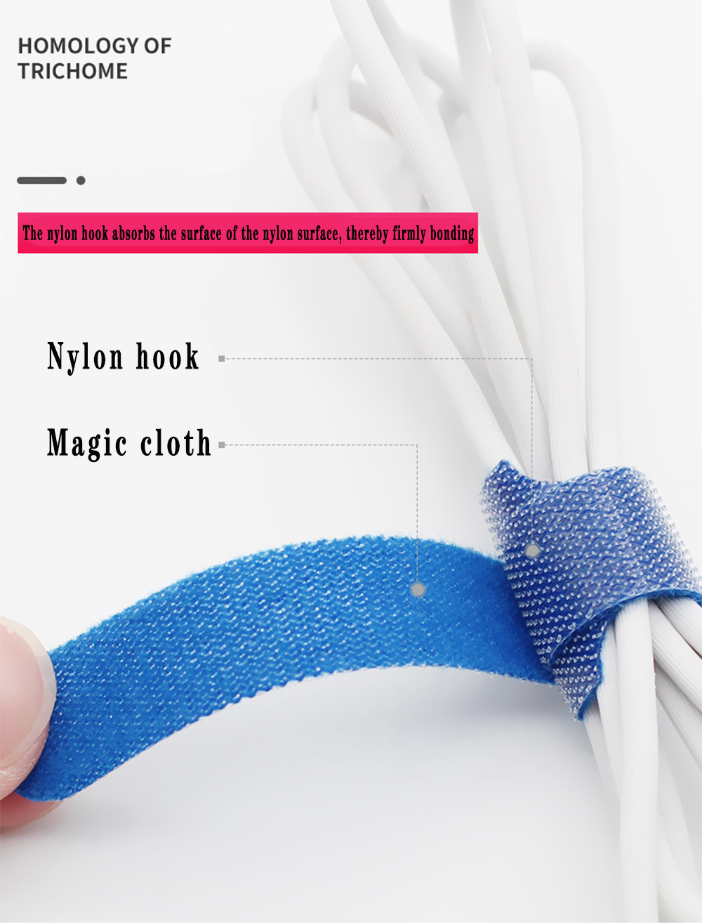 500mm Nylon Straight Hook And Loop Cable Ties T Shaped 20mm
