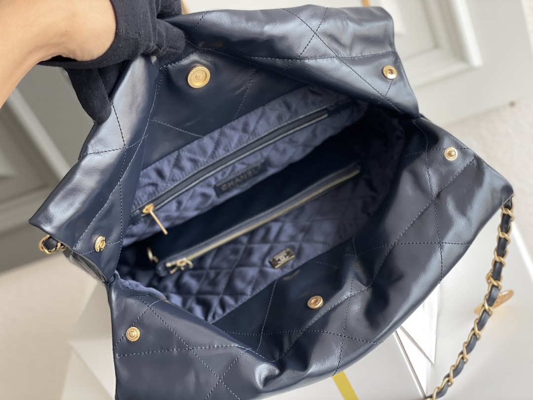 22S Calfskin Navy Chanel 22 "Trash Bag" Small Handbag ODM