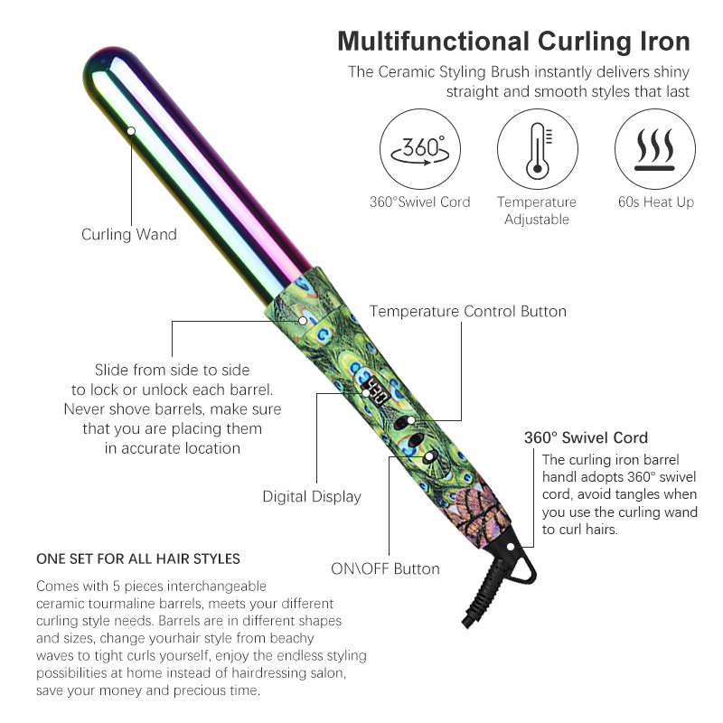 Instant Heat Up Interchangeable Hair Curler Titanium Tourmaline Barrels
