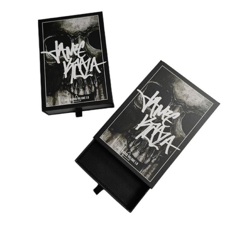 Custom Logo Skull Bone Drawer Box Sliding Black 4x6 Print Post Card Packaging Gift Box
