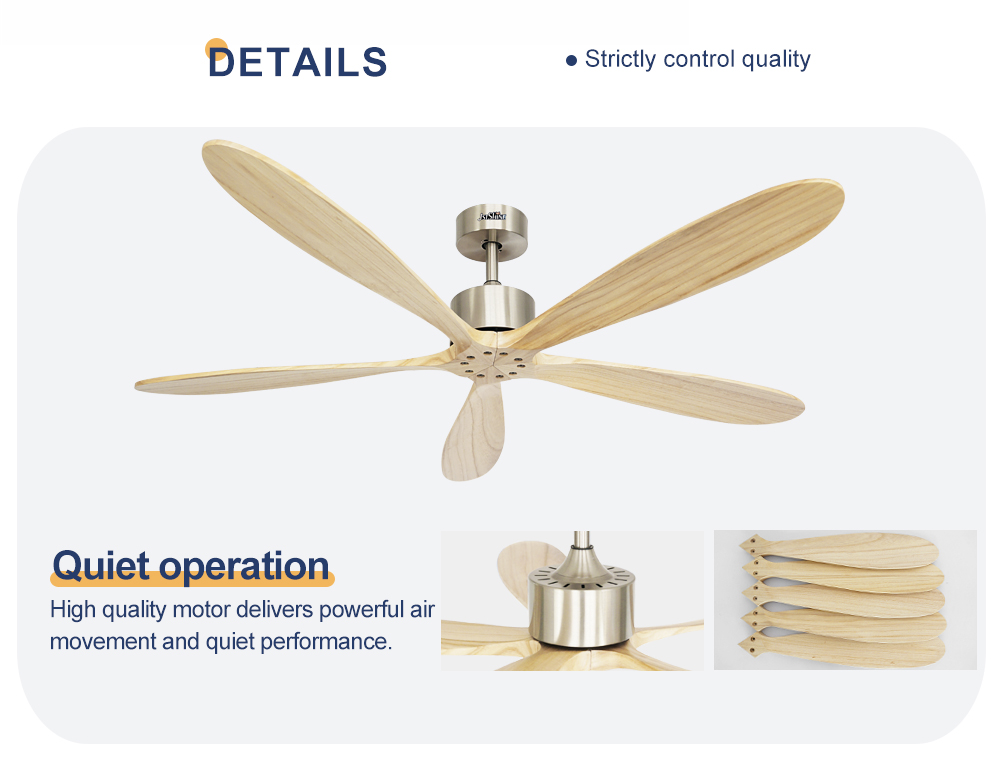5 Solid Wood Silent DC Motor Remote Control Ceiling Fans for Private Mold Cooling Air