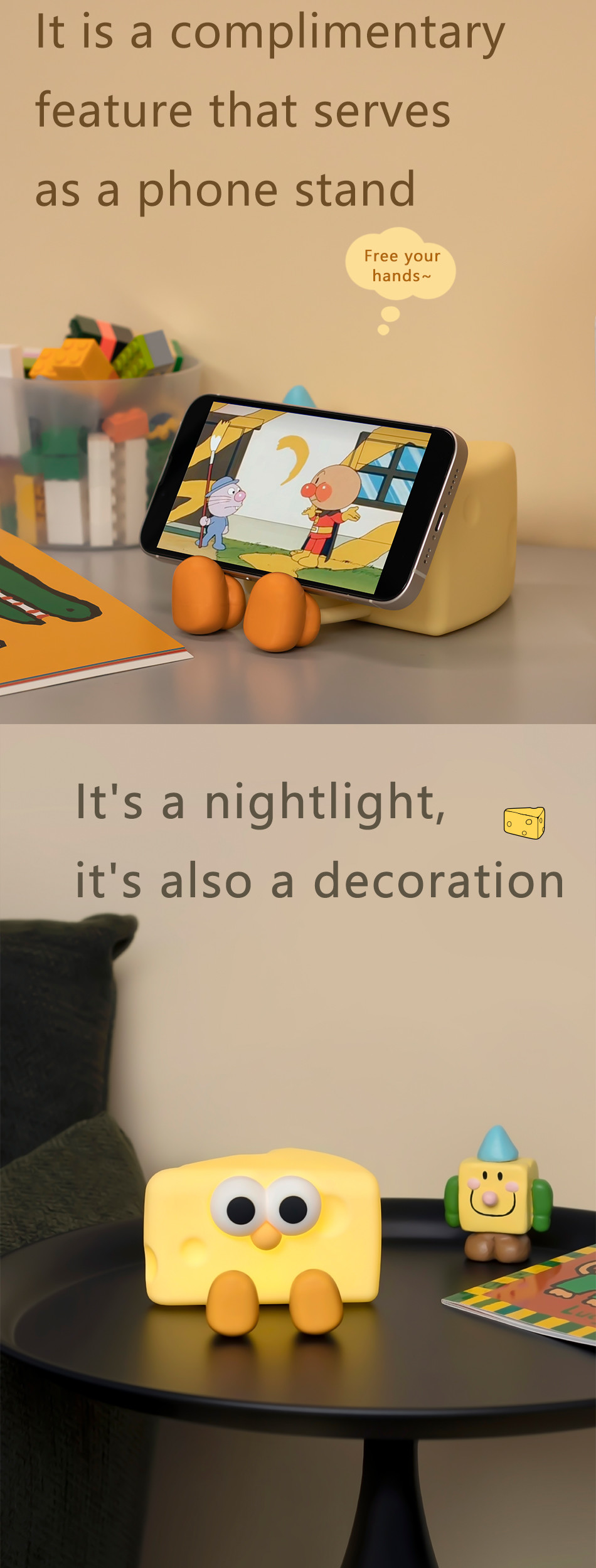 China Factory Modern Design USB Rechargeable Silicone Baby Night Light Lamp Smart Home Lighting With A Cheese DesignFor Girls Bedroom