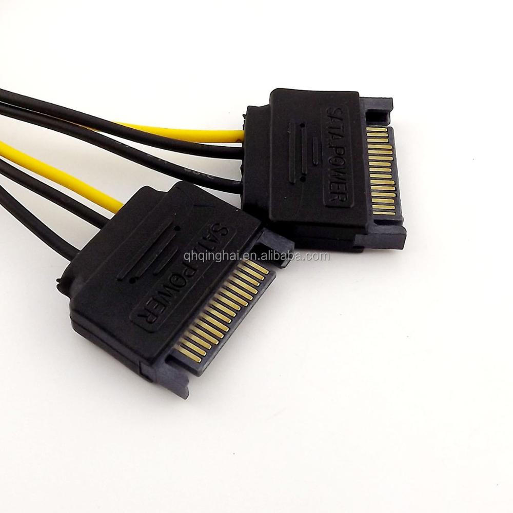Dual ST 15 Pin Cable Male to PCI-E 6 Pin Female Video Card Power Adapter Cable
