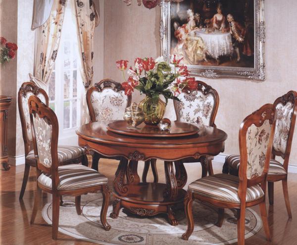 7pcs Durable French Round Dining Table And Chairs Solid Wood Vintage Diner