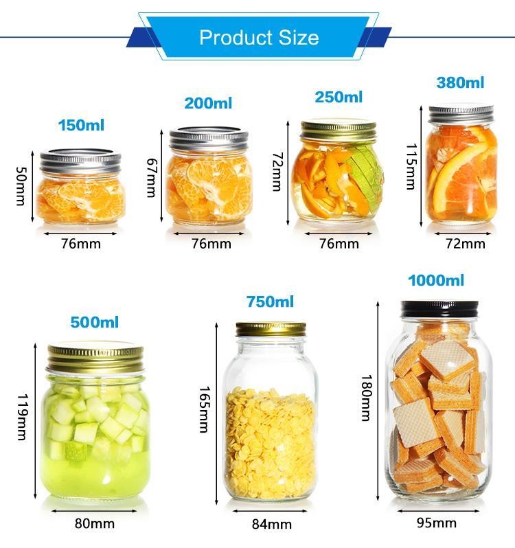 2oz 5oz 8oz 12oz Restaurant Bar Kitchen Jelly Wide Mouth Glass Mason Canning Jar with Lid