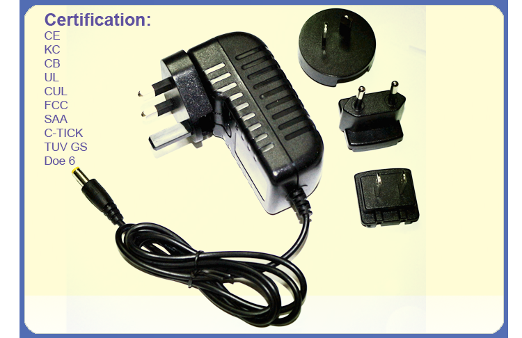 Wall Mount Interchangeable Plug Power Adapter Long Using Life TUV Certified