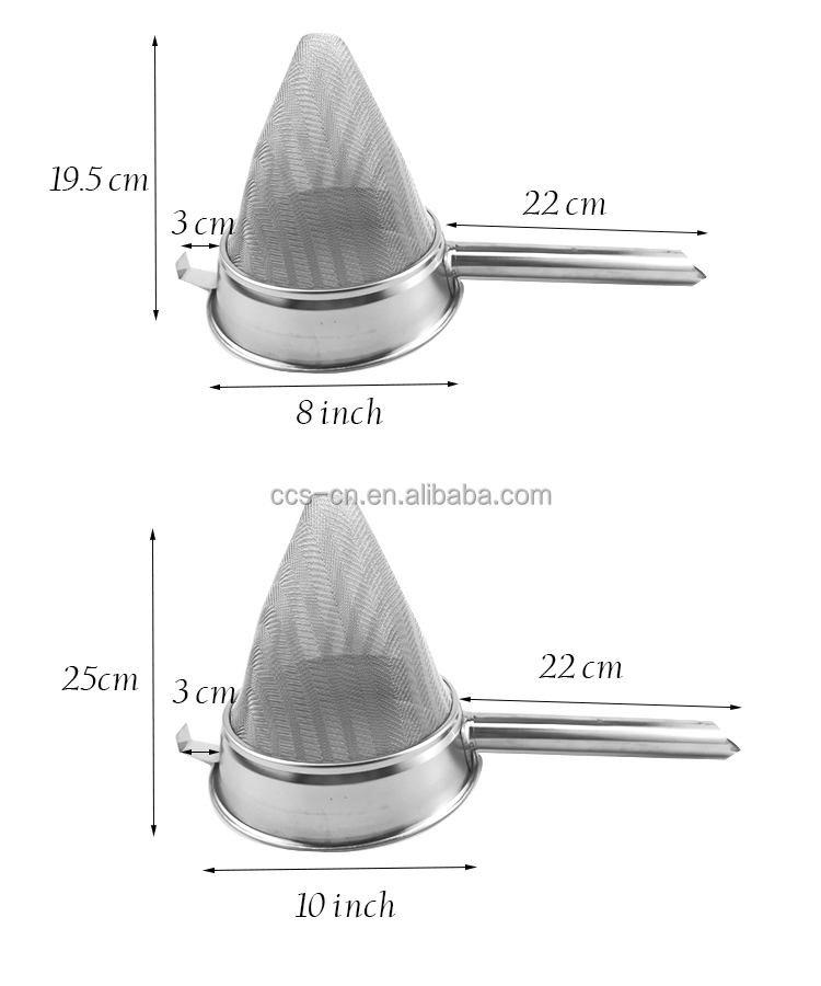 8 Inch Commercial Colander Fine Mesh Filter Stainless Steel Chinois Mesh Strainer Strengthening Rib Strainer