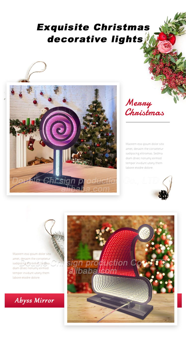 Christmas Love LED Light Acrylic Magic Mirror Abyssal Infinite Mirror for Power Cord