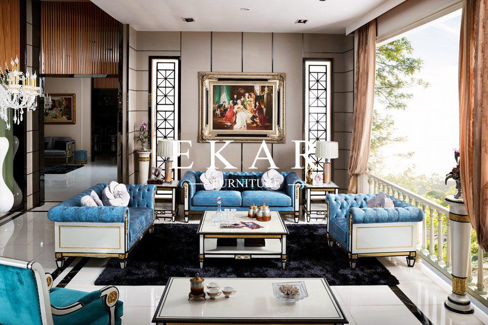 Spanish Style Wooden Design Royal Furniture fabric Upholstery latest modern Contemporary Sofa Set