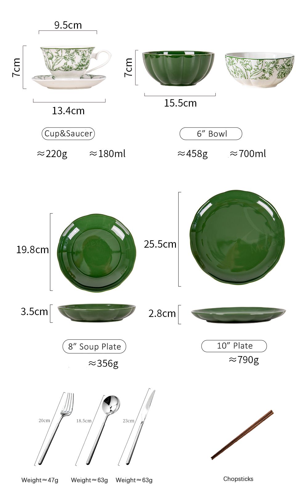 Sustainable Light Green Ceramic Dinnerware Set With Water Proof Flower Placemat