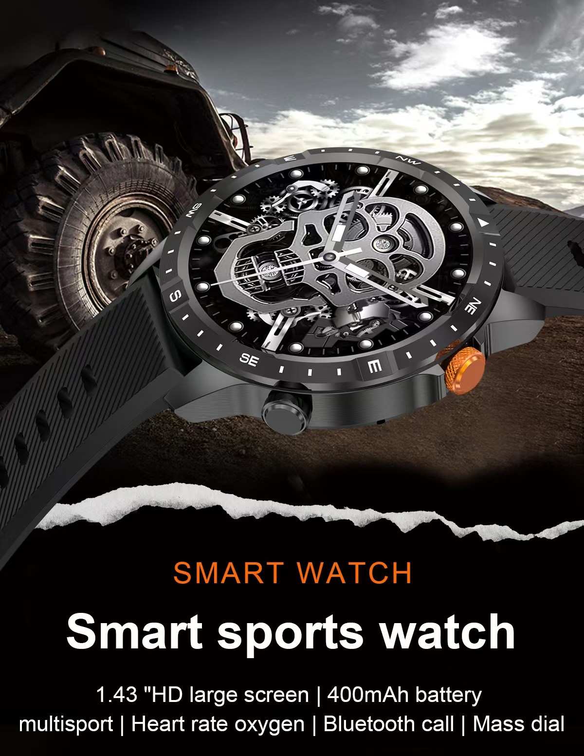 AK57 Men Smart Watch 1.43 Inch Amoled Screen BT Call Music Player Smart Watch
