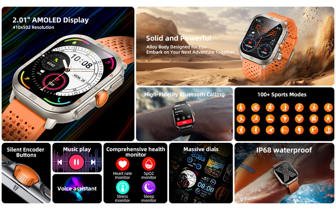 Stylish 2.01 Inch Smartwatch Big Screen Bluetooth Calling Smart Watch AMOLED Display