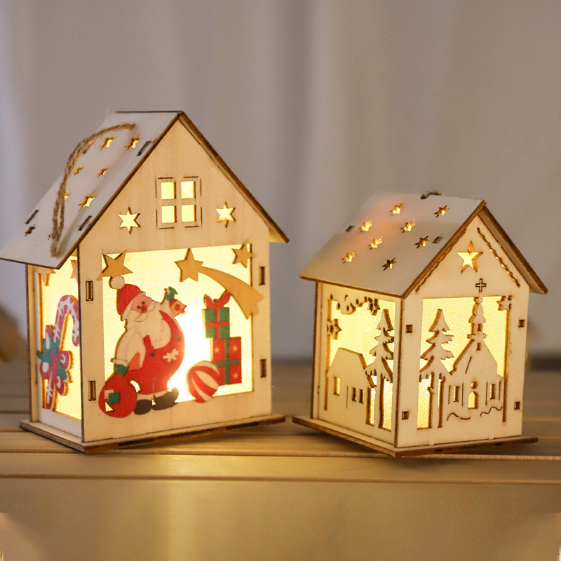 Wooden Christmas Snow House Decorations Christmas Tree Holiday Decorations