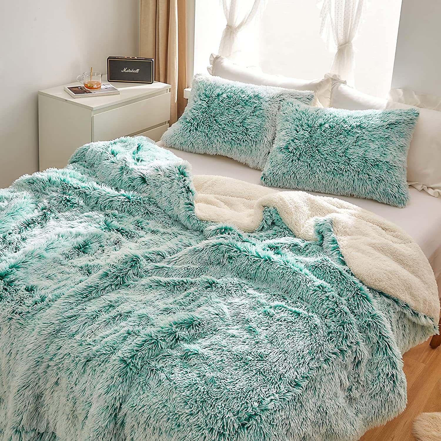 200TC Thread Count Bedding Set Faux Fur Duvet Mink Rainbow Plush Fluffy Luxury Fitted Sheets Set