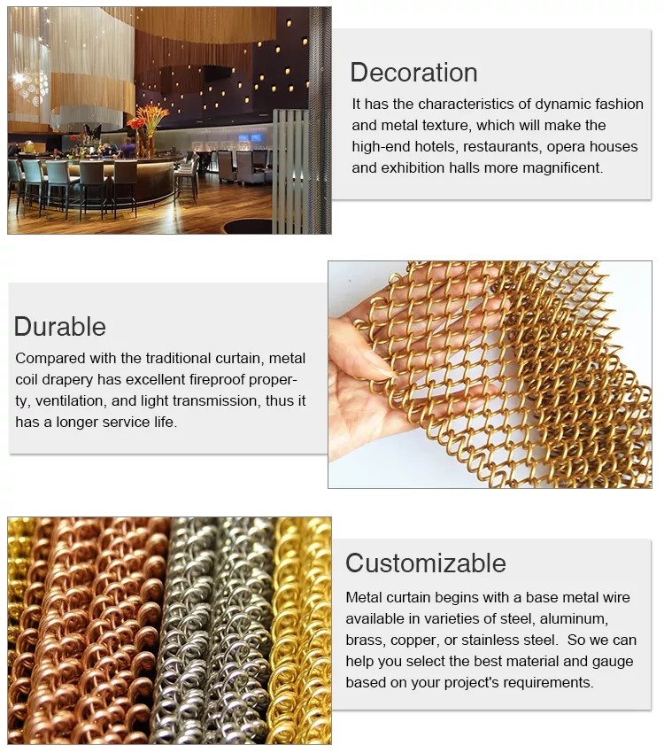 8x8mm Aperture Aluminum Metal Coil Mesh As Space Divider Curtain
