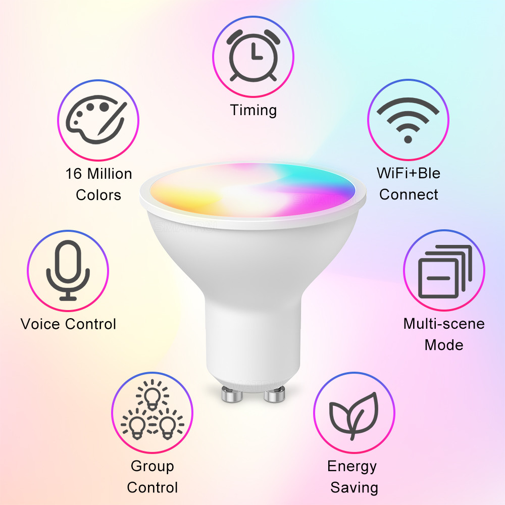 Smart Bulb RGBCW 5W Dimmable Lamps Remote control Work with Alexa Google Home Tuya GU10 WiFi Smart Light LED Bulbs