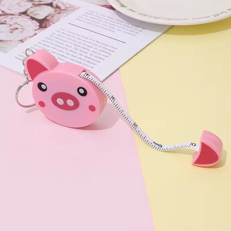 Custom Cute Cartoon Animal Design Portable Tape Measure Frog Panda Tiger And Pig With Key Ring Attachment