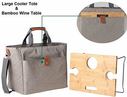Portable 40L Large Insulated Cooler Tote Bags With Bamboo Wine Table Recyclable