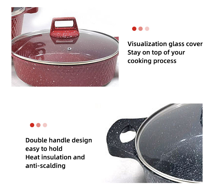 Europe Style Black Non Stick Aluminum Pot Sets Cookware With Glass Lid