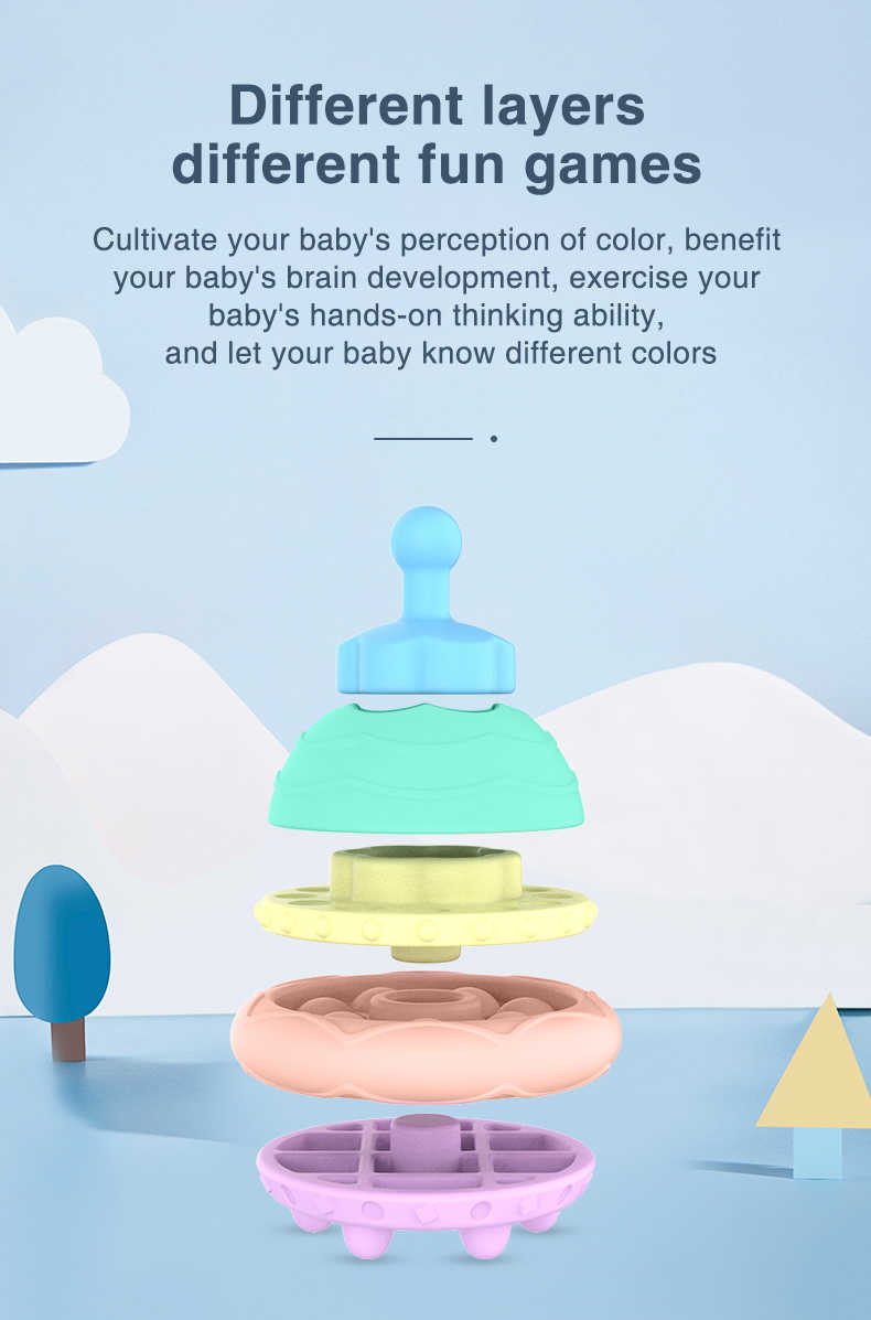 2 To 4 Years Old Baby Silicone Toys EN71 Silicone Stacking Blocks