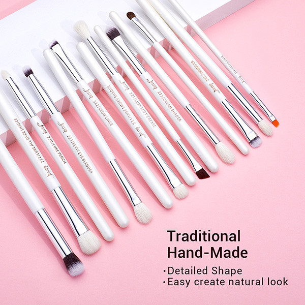 Jessup 15pcs Pearl White/Silver Aluminium Ferrule Eyeshadow Eyebrow Shader Makeup Brush Set T237