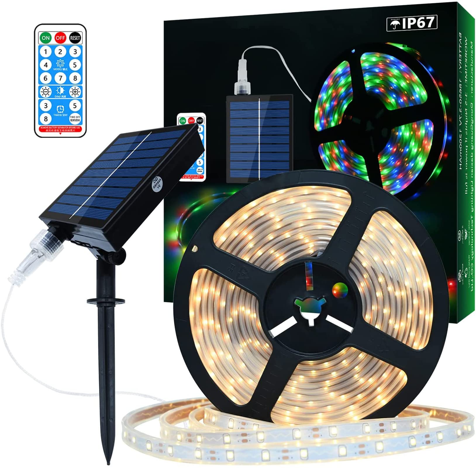 8 Mode Solar Strip Lights outdoor 3500K IP68 Water Resistant With Remote Control