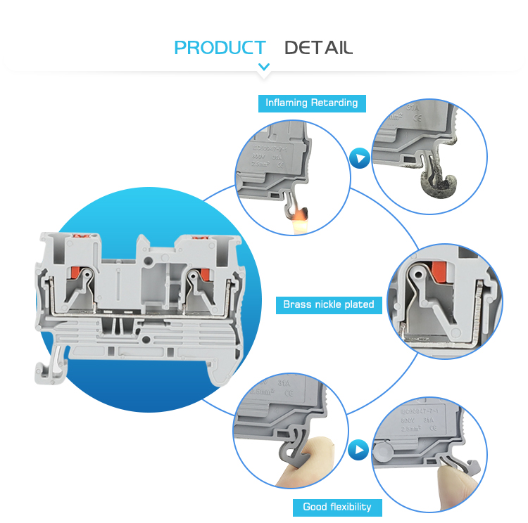 PT16 Din Rail Push-In Terminal Block, 16mm² Electrical Feed-Through Cable Plug Screwless Terminal Strip Wire Connector