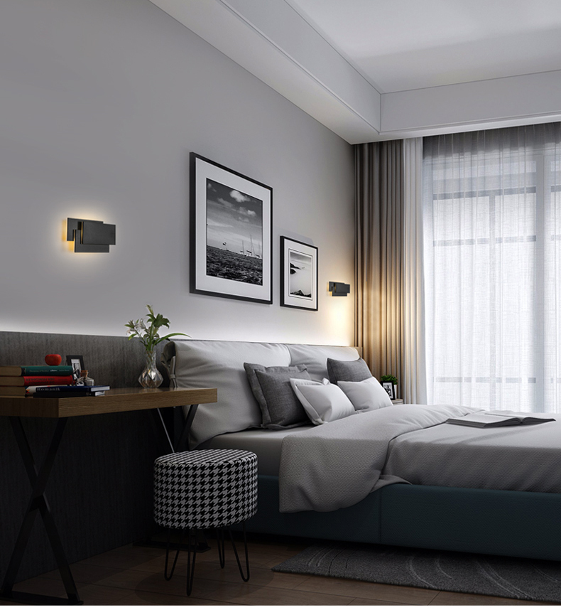 Modern Creative square wall lamp living room staircase bedroom bedside Black/white wall light(WH-OR-259)