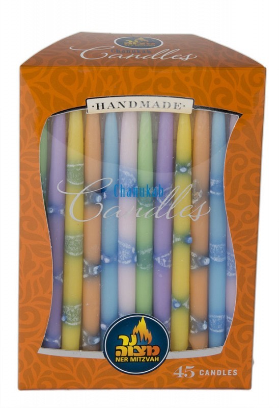 45pk 100% paraffin wax unscented decorated chanukah candles packed into gift box