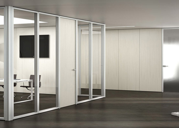 Square Meters Size Glass Partition Wall System Single Glazed Framed Customized White Frame For Office Home Public Place