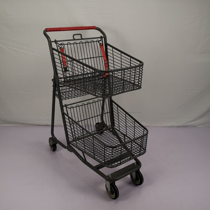 CE Customizable Gray Shopping Basket Trolley Chain Supermarket Grocery Cart With 4'' PU Wheels