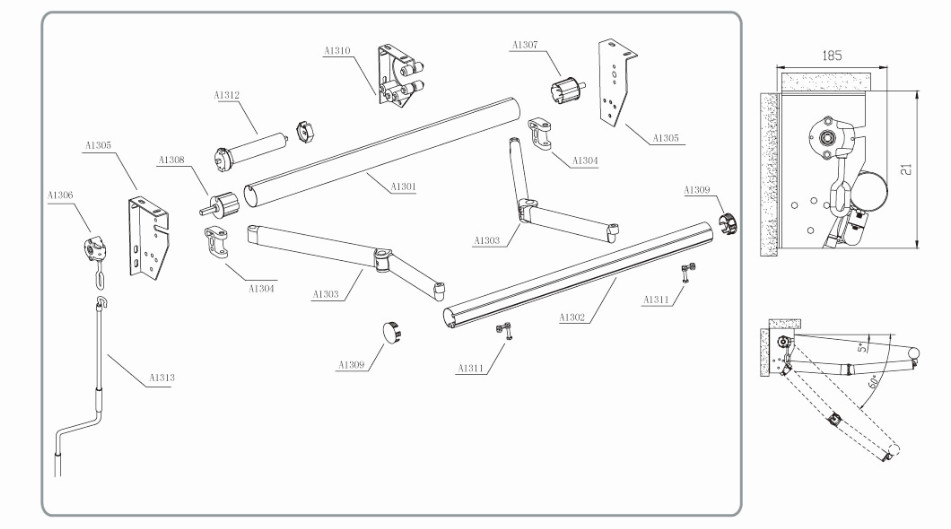 Electric Awning Motor Retractable Awning Parts 50N Tubular Awning Motor