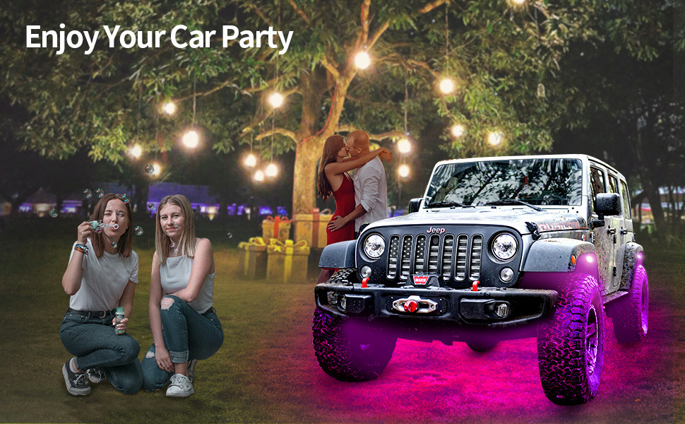 Practical Car RGB Rock Lights Bluetooth Control 120 Degree Lighting Angle