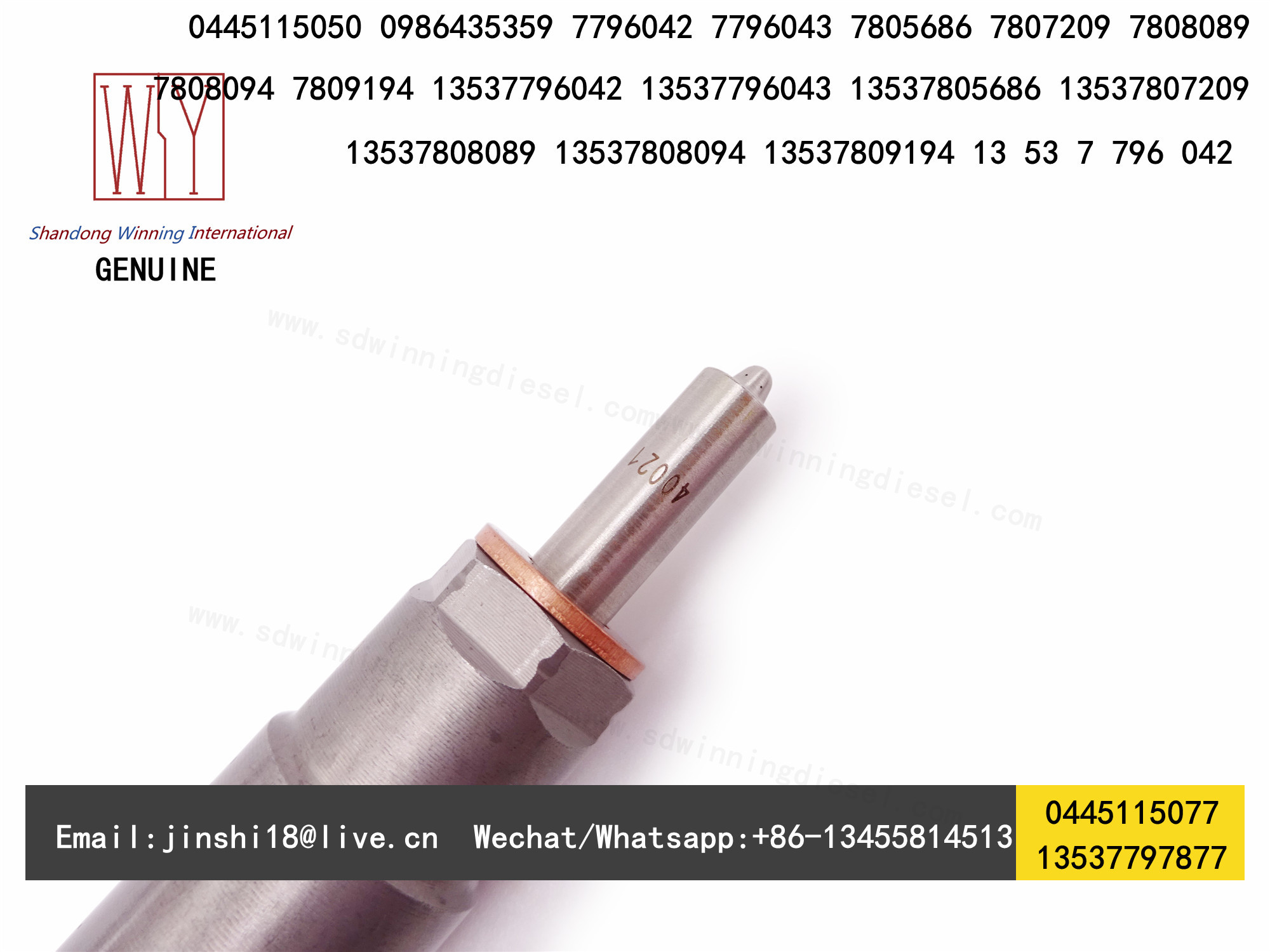 BOSCH GENUINE AND BRAND NEW DIESEL FUEL PIEZO INJECTOR 0445115077, 0445115050, 0986435359, 13537797877, 13537808089, 135