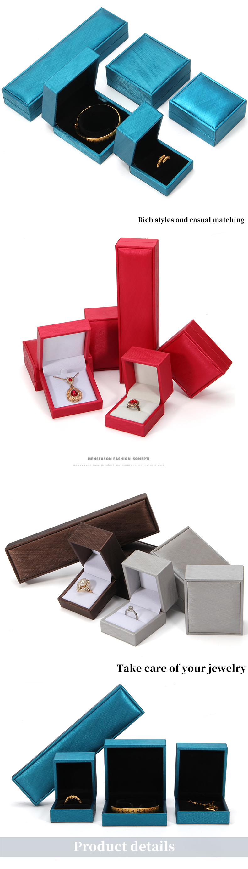 Custom Logo Printed Ring Box Hanhong 2022 Black Lining PU Leather Jewelry Package Set