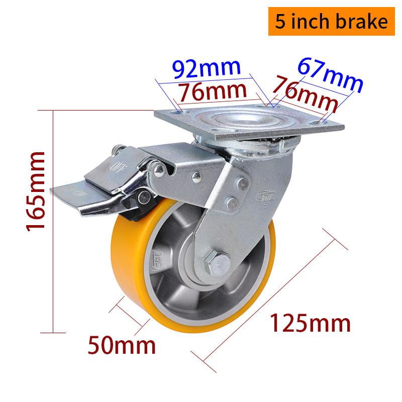 420kg Plate Aluminum 5 Inch Heavy Duty Caster Wheels With Brakes