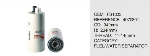 Auto Car Truck Engine Fuel Water Separator Spin-On Filter FS1003 for Truck Engine
